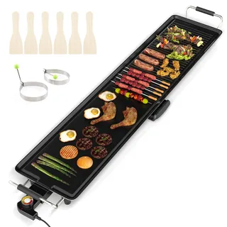 COSTWAY Teppanyaki Grill 1800W, Elektrische Grillplatte, Antihaft Tischgrill mit Einstellbarer Temperatur, Thermostat und Fettauffangschale, Elektrogrill für drinnen & draußen (100cm)