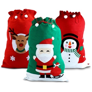 eBuyGB Großer Weihnachtssack mit Schneemann, roter Filz-Leinenbeutel mit Kordelzug, wiederverwendbares, Weihnachtsstrumpfbeutel (Rentier), Red, Sack