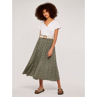 Apricot Midirock Mosaic Crinkle Belted Skirt, mit Flechtguertel grün