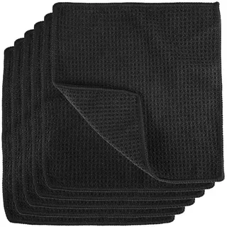 6 Stück Spüllappen Waschbar, Lappen Küche Schwarz, 20 x 20 cm Geschirrtücher Microfaser, Wiederverwendbar Waffeltücher, Extra Saugfähig & Langlebig, Abwaschlappen für Küche, Fenster, Glas, Bad