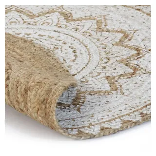 furnicato Teppich Runder geflochtener Juteteppich 90 cm natürlich mit weißem, 90 cm beige|braun 90 cm | 90 cm x 90 cm