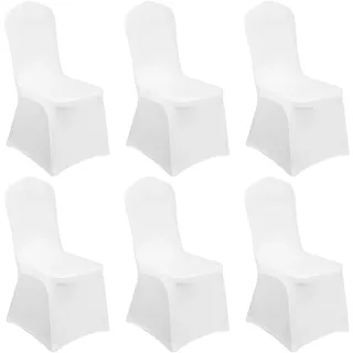 Stuhlhussen Weiß, 6 Stück Universeller Stretch Stuhlbezug, Stuhlhussen Weiss ohne Armlehne aus Elastischem Spandex, Waschbarer Hussen für Stühle, Stuhlüberzüge für Hochzeit, Feiern, Bankett und Party
