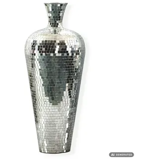 Wohnling Bodenvase WL7.579 Vase 70 cm Silber Standvase Blumenvase XL Wohndeko Groß (Große Metallvase aus lackiertem Metall), Wohnaccessoire im Stil einer Discokugel silberfarben