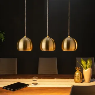 Moderne 3er Hängeleuchte GOLDEN BALL Gold Hängelampe höhenverstellbar Lampe E27