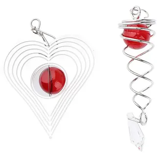 Fenteer Windspinner Windspiel Spiral Schweif mit Kristall Kugel, Schöne Hingucker, 3D Effekt - rot