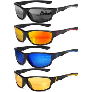 Beipegin 4 Stück Sportbrille Sonnenbrille Herren Polarisiert, Sportsonnenbrillen für Herren, Fahrradbrill Damen, Schnelle Brille UV400-Schutz zum Laufen, Autofahren, Angeln, Radfahren - Einheitsgröße