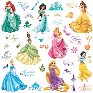 Roommates 21990 - Disney Prinzessinnen Wandtattoos/Sticker mit Glitzer, geblistert, 4 Blätter, 37 Elemente