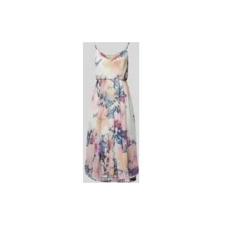 Knielanges Cocktailkleid mit Wasserfall-Ausschnitt, Ecru, 32