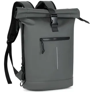 Lekeinchi 17 Zoll wasserdichter Laptop-Rucksack für Damen und Herren – Roll-Top-Design für Schule, Reisen, Business, Arbeit und Camping, grau, 43,2 cm, Klassisch