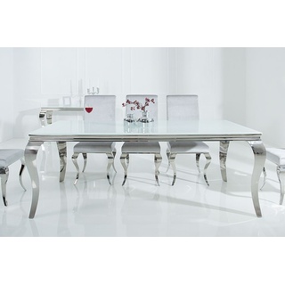 Barock Design Esstisch MODERN BAROCK 200cm weiß Edelstahl Opalglas Tischplatte Esszimmertisch Glastisch
