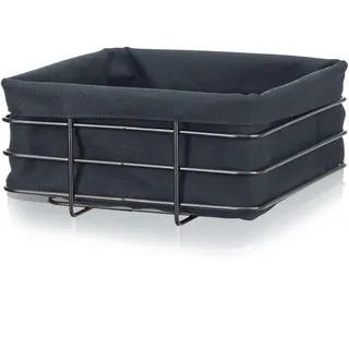 KHG Brotkorb aus Metall mit Stoffeinsatz in grau, eckig 21,5x23 cm, Brötchenkorb aus Edelstahl, Stoffeinlage herausnehmbar & waschbar, moderner Frühstückskorb, als Obstkorb verwendbar