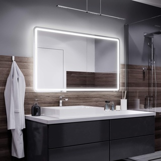 Alasta Madrid Badezimmer Spiegel mit Beleuchtung LED Badspiegel Wandspiegel Badezimmerspiegel mit Beleuchtung Spiegel mit Licht Rechteckspiegel WarmWeiß 100x80 cm