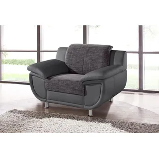 Sessel TRENDMANUFAKTUR "Rondo 3, Loungesessel", grau (dunkelgrau, grau, weiß), B:121cm H:85cm T:94cm, Luxus-Microfaser ALCAZAR (100% Polyester) / Feinstruktur (100% Polyester), Kunstleder SOFTLUX / Struktur (77% Polyester; 23% Polyacryl), Sessel, Einzelsessel Polstersessel, wahlweise mit komfortablem Federkern, mit extra breiten Armlehnen