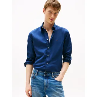 Tommy Hilfiger Businesshemd FLEX POPLIN SOLID unifarben, klassisch, regular fit, Baumwolle, Button-down-Kragen blau S (46)