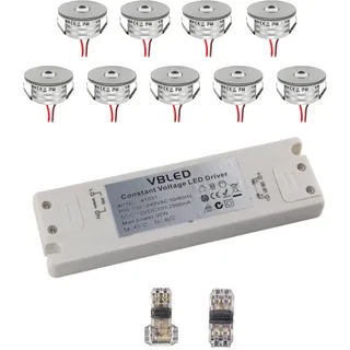 VBLED® 9er Set 3W Mini-Einbauspot Einbaustrahler warmweiß 3000K IP44 12V DC Warmweiss Inkl.LED Trafo und Verbinder Unbegrenzte Möglichkeiten: Terrasse, Bad, Wohnbereich [Energieklasse A+]