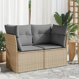 Festnight Gartensofa mit Stauraum Rattan Sofa 2 Sitzer Lounge Sofa Outdoor 110 cm Polyrattan Balkon Lounge Couch Gartenmöbel Gartenlounge Beige