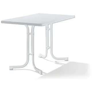 Sieger 133/W Boulevard-Klapptisch mit mecalit-Pro-Platte 115 x 70 cm, Stahlrohrgestell weiß, Tischplatte Marmordekor weiß