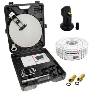 PremiumX Camping SAT Anlage Single LNB 10m Kabel F-Stecker im Koffer