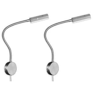 FISCHER & HONSEL LED Leselampe Wand, dimmbar per Gestik, Breite 8cm, LED fest integriert, Warmweiß, 2er SET Bett-Leuchten Wand-Montage, Schwanenhals Wand-Lampen dimmbar silberfarben