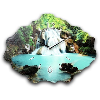 Kreative Feder Designer-Wanduhr aus Stein (Beton) 40x30cm türkis-grün mit flüsterleisem Uhrwerk - Wasserfall