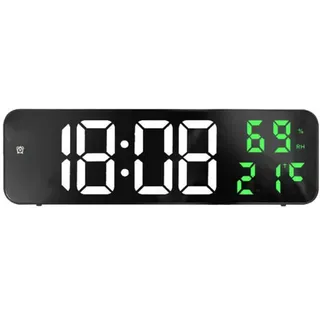 Große Digitale Led-spiegeluhr, Elektronischer Wecker Für Zuhause, Großes Display, Wanduhr, Weiß Und Grün