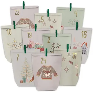 Adventskalender Bastelset für DIY Weihnachtskalender Papier-Tüten mit Zahl- Aufk