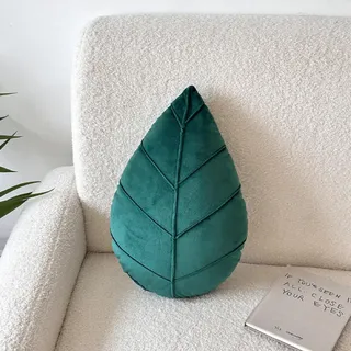 Blätter Kissen, 3D Blattförmiges Dekokissen, Pflanze Dekokissen Weichem Spielwaren, Blätter Plüsch Kissen, 3D Pflanzenkissen für Home, Sofa Decor, Wohnzimmer, Schlafzimmer (38*25CM,Dunkelgrün)
