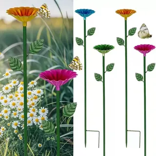 Garten-bienentränke, Schmetterlingsfutterhaus & Bienenbad, Bunter Blumenstecker Aus Metall, Insektenwasserstation, Gartendekoration, Geschenkidee (4-teilig)