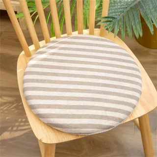 Ueiwffzo Sitzkissen 40cm Rundes Stuhlkissen Memory Foam Baumwolle Sitzpolster mit Reißverschluss, rutschfeste Sitzkissen für Stühle Boden Outdoor (Gestreift Helles Curry)