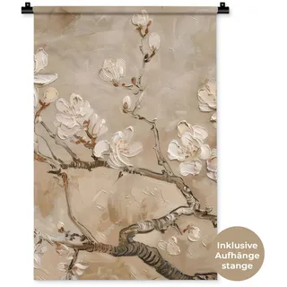MuchoWow Wandteppich Blumen - Modern - Beige - Weiß - Blüte bunt
