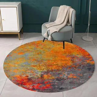 Yaaxinb Teppich Rund, Multi Red 130 cm, Kurzflor Teppiche Modern Designer Wohnzimmer Couchtisch Schutzmatten Waschbare Matten,Modernes Design Schwarz Braun Rot Grau Orange Dekoration