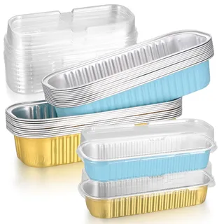 pzihao 20 Stk Kastenform mit Deckel, Mini Brotbackform aus Aluminiumfolie Aluschalen, Rechteckige Backformen Aluminium für Brot, Kuchen, Cupcakes, Picknick, Käsekuchen, Dessert