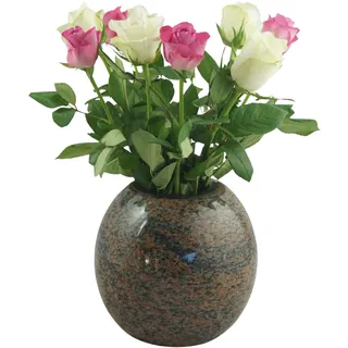designgrab Grabvase Kugel Gneis aus poliertem Hallandia Gneis, bräunlich-rötlich mit gräulich-schwarzen Einschlüssen – 17×20 cm, kugelförmig