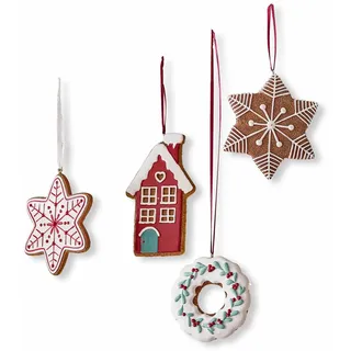 Loberon Anhänger 4er Set Hestur, bunt | Lebkuchen, Christbaumschmuck, Weihnachten, Weihnachtsdeko, Polyresin, Polyester, H/B/T ca. 13/11/2 cm