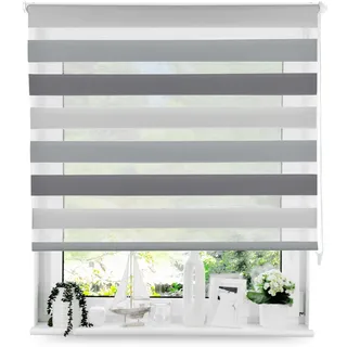 Tom'Shop Doppelrollo Duo Rollo mit Schrauben (Hellgrau-Grau-Graphit 135cm x 130 cm) Fensterrollo Seitenzugrollo mit Bohren für Lichtschutz Sichtschutz Sonnenschutz leichte Montage
