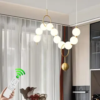 VTAMng Moderner Kronleuchter LED, schicke dekorative Pendelleuchte dimmbar weißer Acryl Kugelschirm Hängelampe lineare 10 Leuchten für Esszimmer Landhausstil Küche Esstisch über der Inselleuchte(A80CM