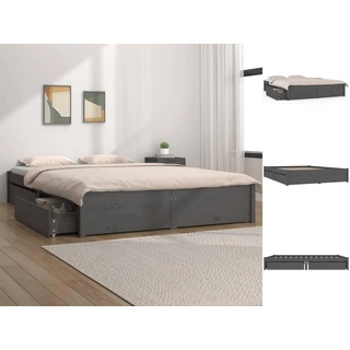 vidaXL Bettgestell Bett mit Schubladen Grau 180x200 cm 6FT Super King Doppelbett Bett Bet grau