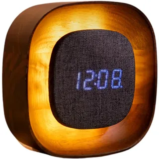 Gingko Design LUMOS Wecker - Eckig Walnuss | Holz LED Wecker mit Umgebungslicht | Minimalistische Wiederaufladbare Schreibtisch- oder Nachttischuhr mit Touch-Steuerung