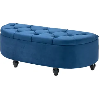 HOMCOM Hocker mit Stauraum 2 in 1 - Klassisch-eleganter halbrunder gepolsterter Hocker - Schwarze Kautschukholzfüße, blauer Samtbezug   Aosom