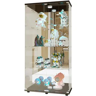 FUROKOY Glasvitrine Standvitrine, Modern Glas Vitrinenschrank (4 Lagen Glasvitrine mit 2 Glastür, Sammlervitrine, für Sammlerstücke Bücher Wein, mit Licht, schwarz) schwarz