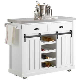 SoBuy Küchenwagen FKW94, Küchenschrank mit Schiebetüren Kücheninsel Sideboard weiß