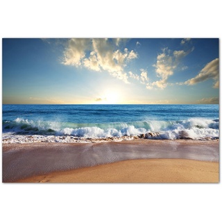 120x80cm - Fotodruck auf Leinwand und Rahmen Strand Meer Wasser Wellen Sonne - Leinwandbild auf Keilrahmen modern stilvoll - Bilder und Dekoration