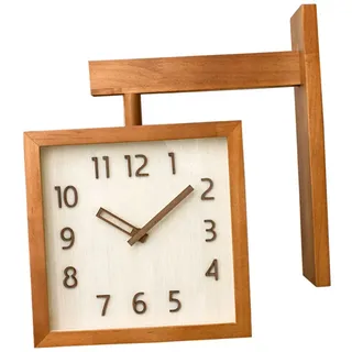 Doppelseitige, Geräuschlose Quadratische Wanduhr Mit Holzspiegel Für Wohnzimmer Und Ecke, 230 X 230 X 345 Mm