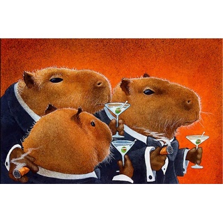 Eppedtul The Capybara Club Leinwand Gemälde Abstrakte Tiere Poster und Drucke Moderne Wandkunst Bilder für Wohnzimmer Heimdekoration [90x160cm/35x63inch] Rahmenlos