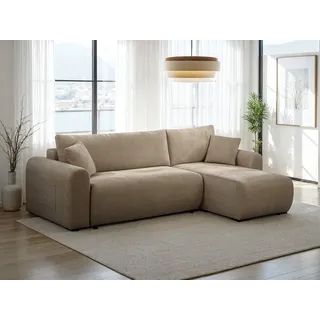 OTTO home Ecksofa JONAA L-Form, 241cm. inkl. Schlaffunktion, weicher Feinstruktur Stoff, Tonnentaschen-Federkern, Bettkasten, Schlafsofa (133/200) beige