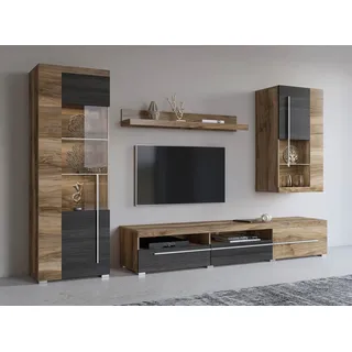 OTTO home Wohnwand Roger,Breite 255 cm moderne Mediawand ohne Beleuchtung, (Set, 4-St), Anbuwand (Set,4-St) viel Stauraum, Glastüren braun
