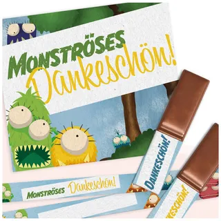 Aufkleber Set auf 3 Din A4 Sticker Bögen für Merci Schokolade für 250g Box als Geschenk ohne Schokoriegel zum persönlich Danke sagen Y062 (11 Monster)