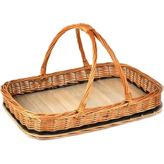 MyBer® Tablett Serviertablett Korb aus Weide für Obst Brot Gebäck Weidentablett Weidenkorb Tragekorb Tragetablett B/T/H 45/30/8cm(23cm mit Henkel) braun Handarbeit K2-136-N