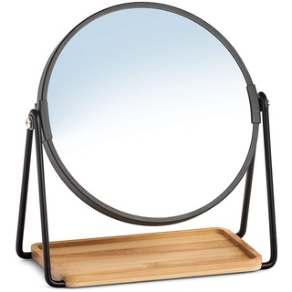 Zeller Present Kosmetikspiegel, Ø 17,5 x 20,5 cm, Metall/Bambus, schwarz/Natur