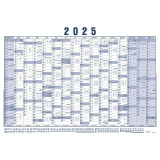 Zettler - Plakatkalender 2025, 100x70cm, Plakatkalender mit 16 Monaten auf 1 Seite, 5 Stk. gerollt, Arbeitstage- und Wochenzählung, Mondphasen, Feiertage, Ferientermine und deutsches Kalendarium